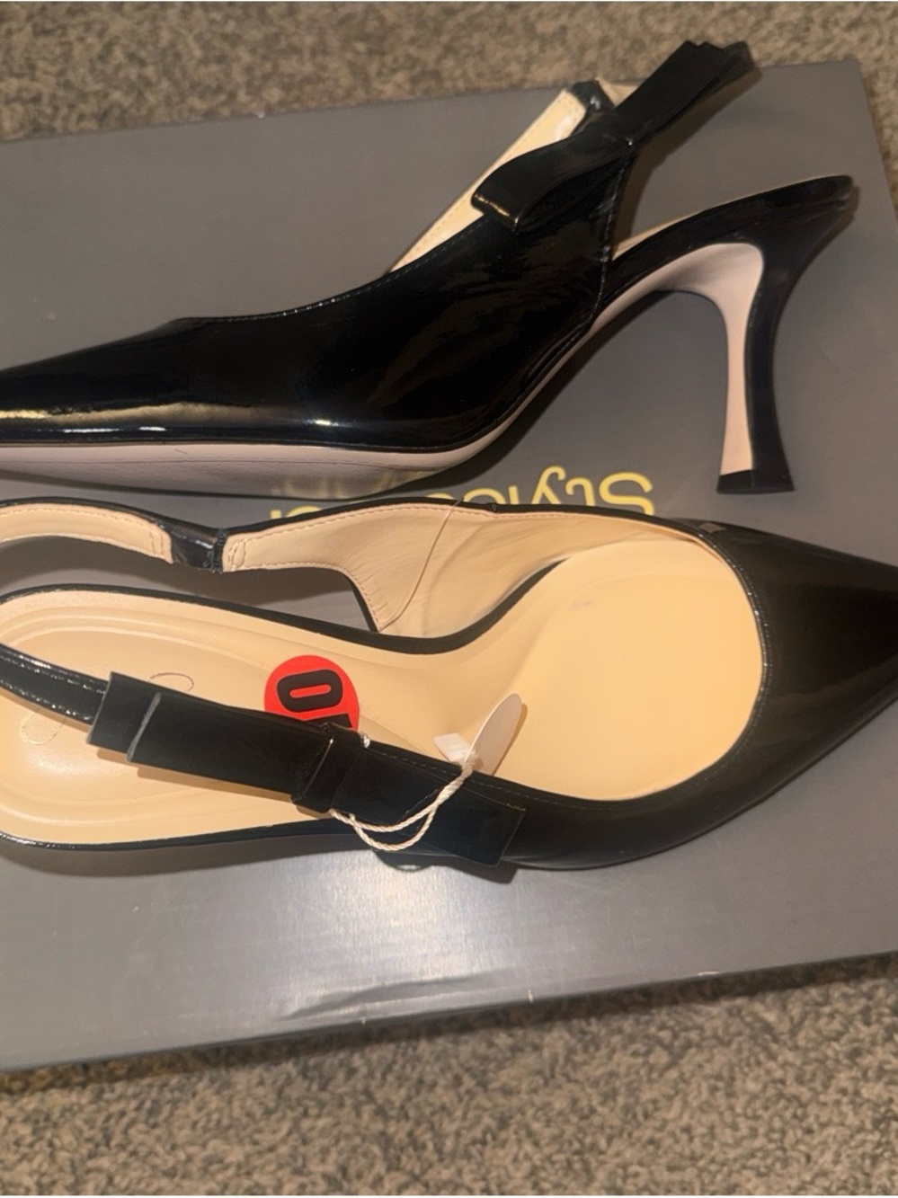 Jessica Simpson Black Patent Slingback Pointed-Toe Heels